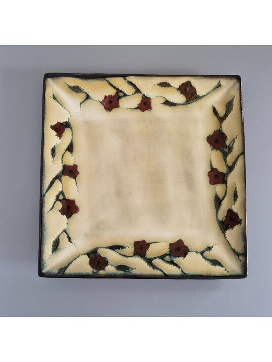 Mikasa Other - Mikasa Desert Bloom Square DINNER Plate, Glossy Stoneware Dark Red Floral, HEAVY
